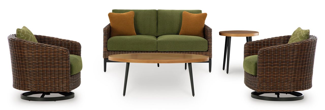 Horizon Hall Outdoor Loveseat with Cushion In Brown and Green P572835