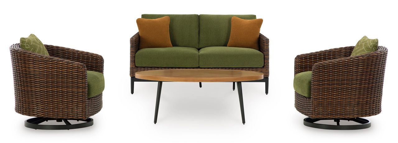 Horizon Hall Outdoor Loveseat with Cushion In Brown and Green P572835