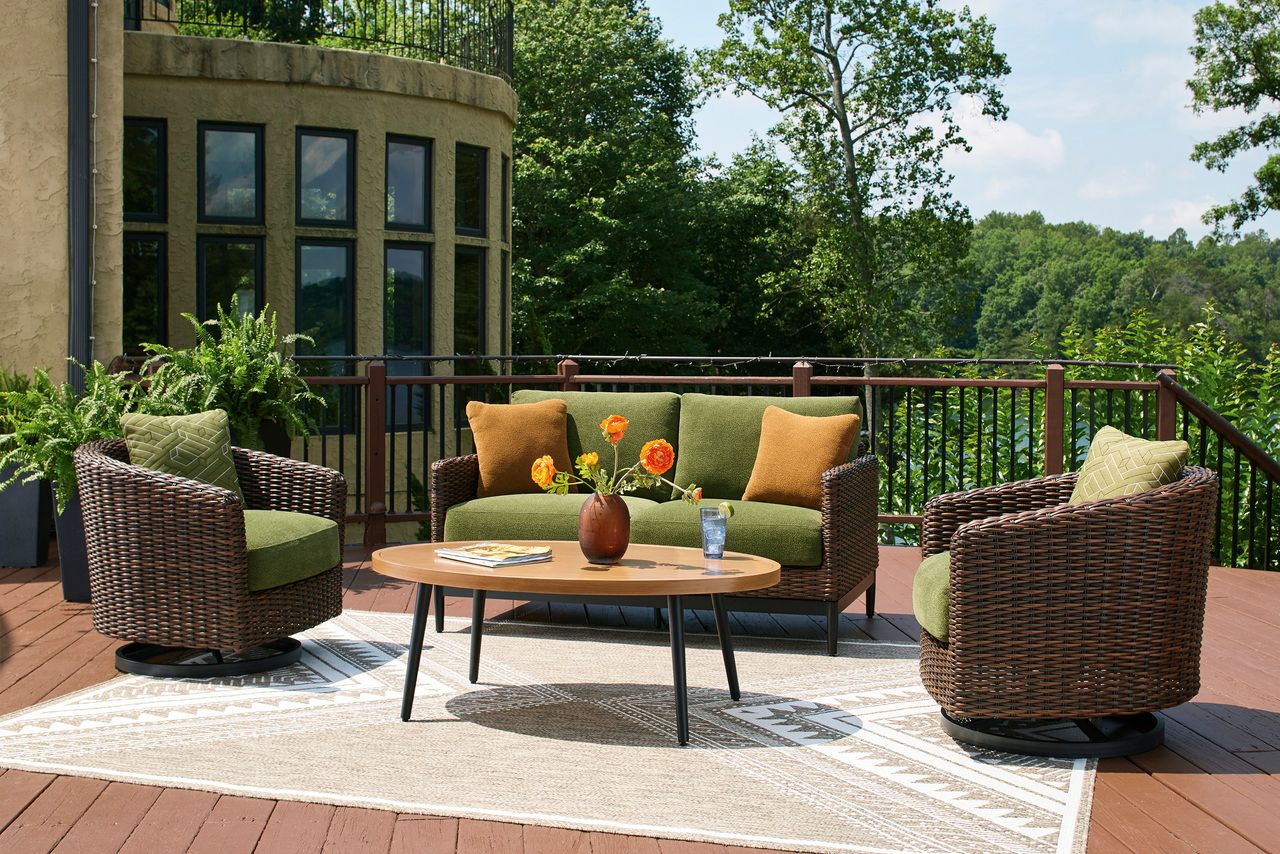 Horizon Hall Outdoor Loveseat with Cushion In Brown and Green P572835
