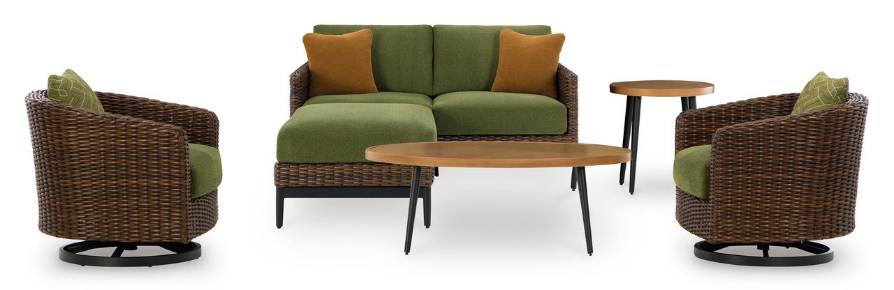 Horizon Hall Outdoor Loveseat with Cushion In Brown and Green P572835