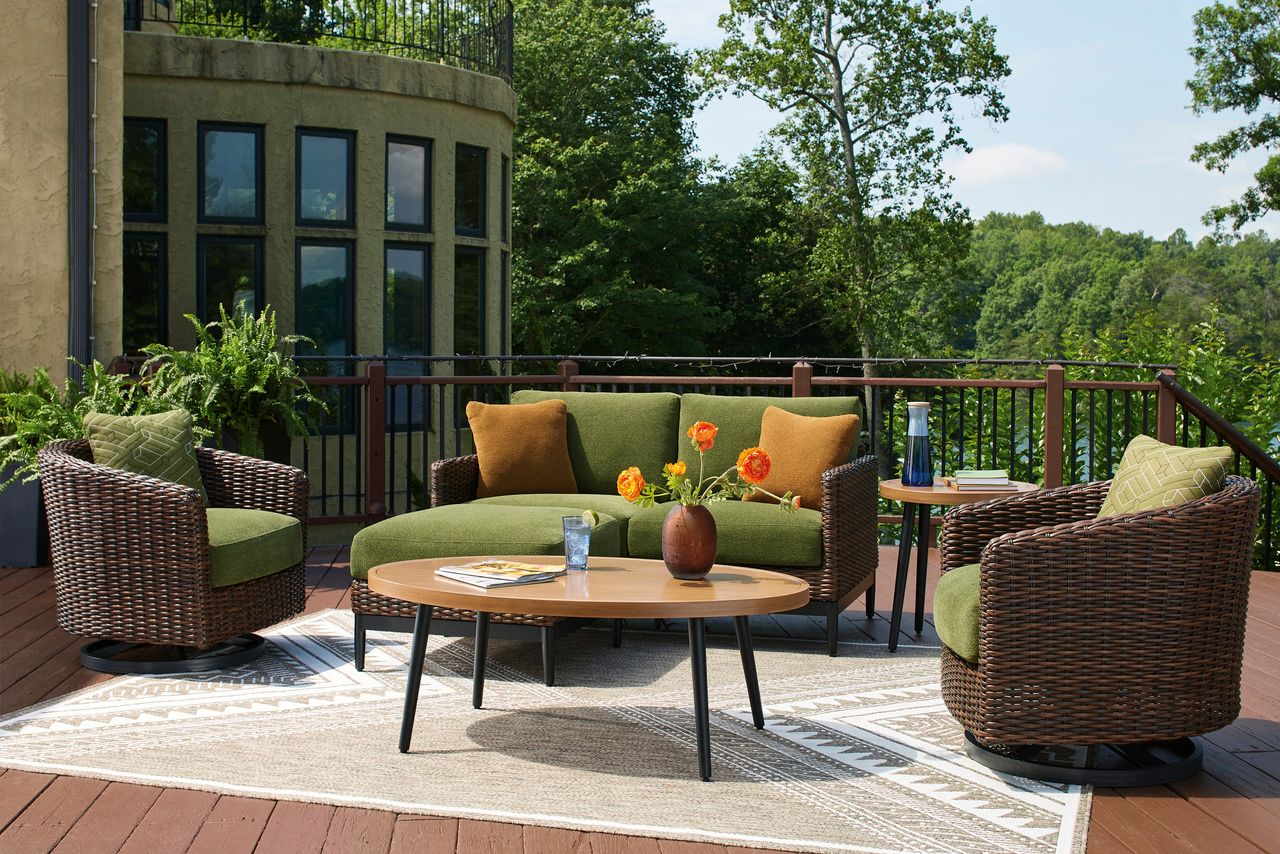 Horizon Hall Outdoor Loveseat with Cushion In Brown and Green P572835
