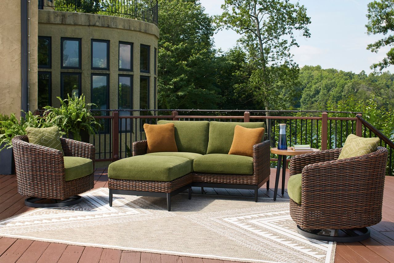 Horizon Hall Outdoor Loveseat with Cushion In Brown and Green P572835