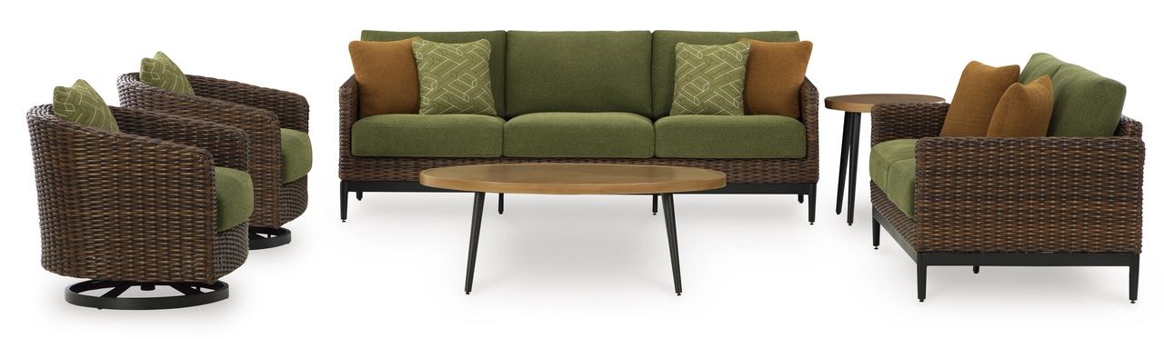 Horizon Hall Outdoor Loveseat with Cushion In Brown and Green P572835