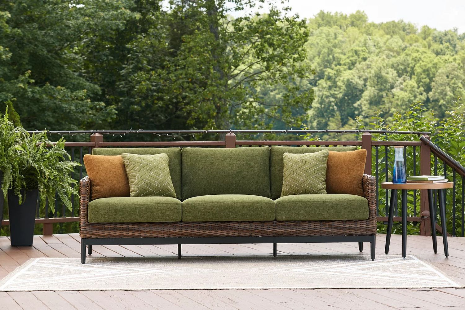 Horizon Hall Outdoor Sofa with Cushion In Brown and Green P572838