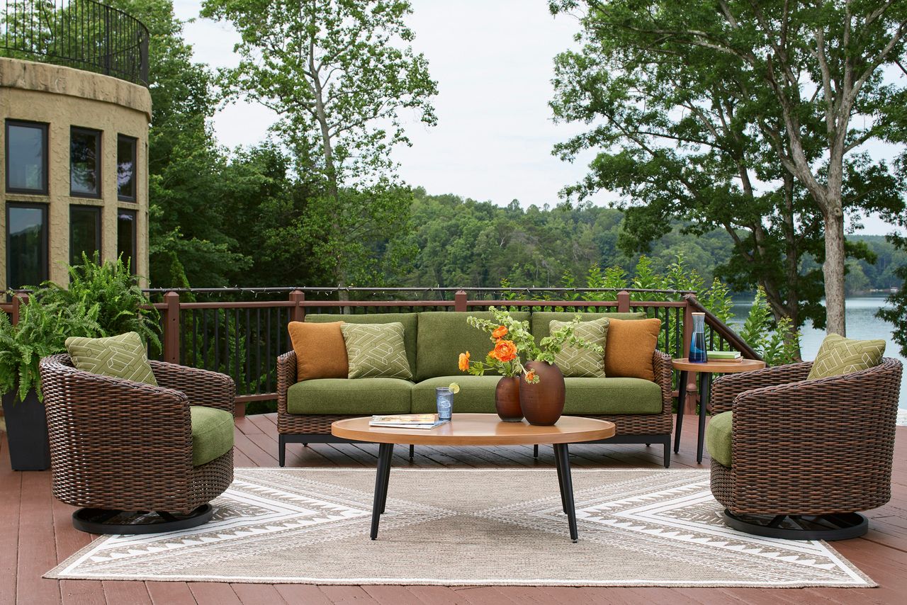 Horizon Hall Outdoor Sofa with Cushion In Brown and Green P572838