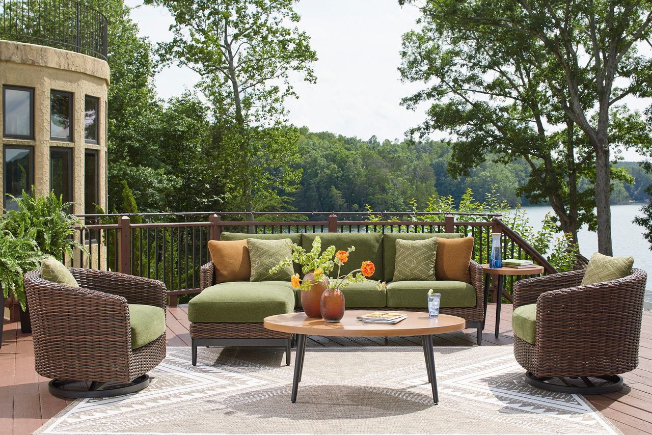 Horizon Hall Outdoor Sofa with Cushion In Brown and Green P572838