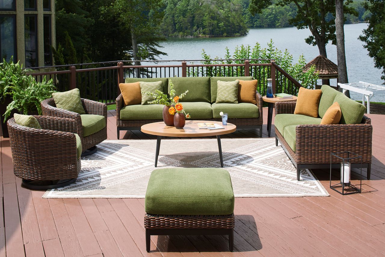 Horizon Hall Outdoor Sofa with Cushion In Brown and Green P572838