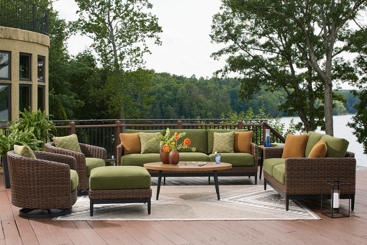 Horizon Hall Outdoor Sofa with Cushion In Brown and Green P572838
