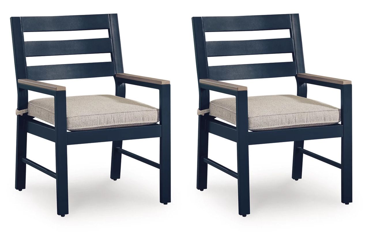Mabry Shores Outdoor Arm Chair with Cushion Set of 2 In Blue P587601A