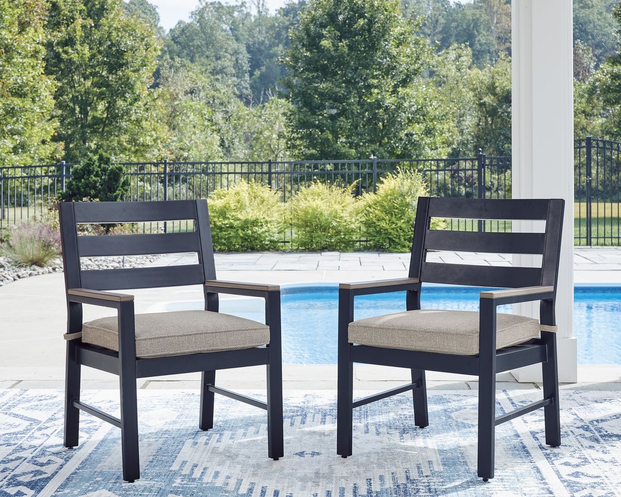 Mabry Shores Outdoor Arm Chair with Cushion Set of 2 In Blue P587601A