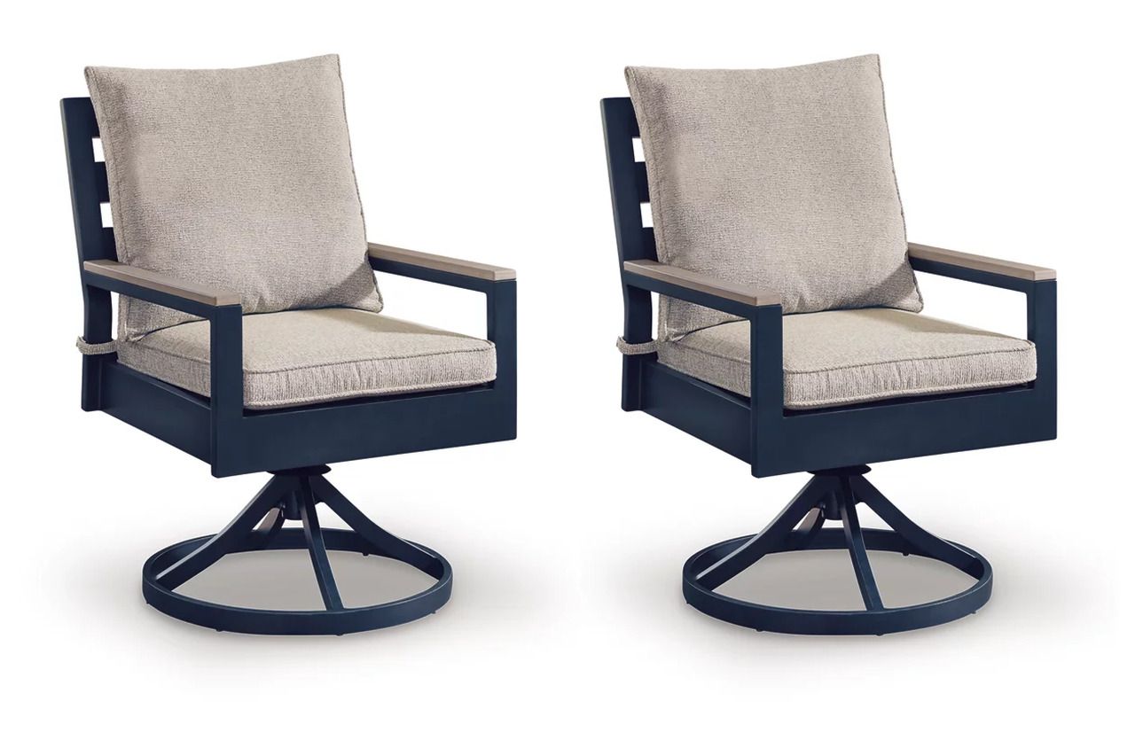 Mabry Shores Outdoor Swivel Chair with Cushion Set of 2 In Blue P587602A