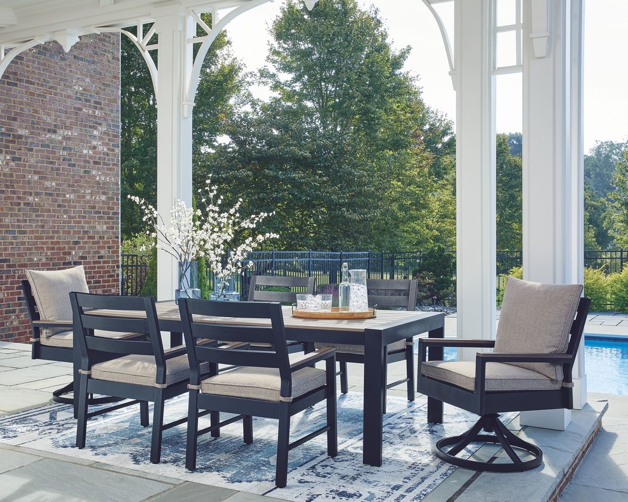 Mabry Shores Outdoor Swivel Chair with Cushion Set of 2 In Blue P587602A