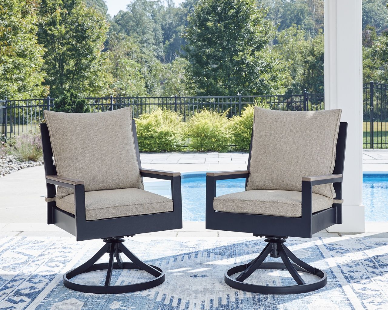 Mabry Shores Outdoor Swivel Chair with Cushion Set of 2 In Blue P587602A