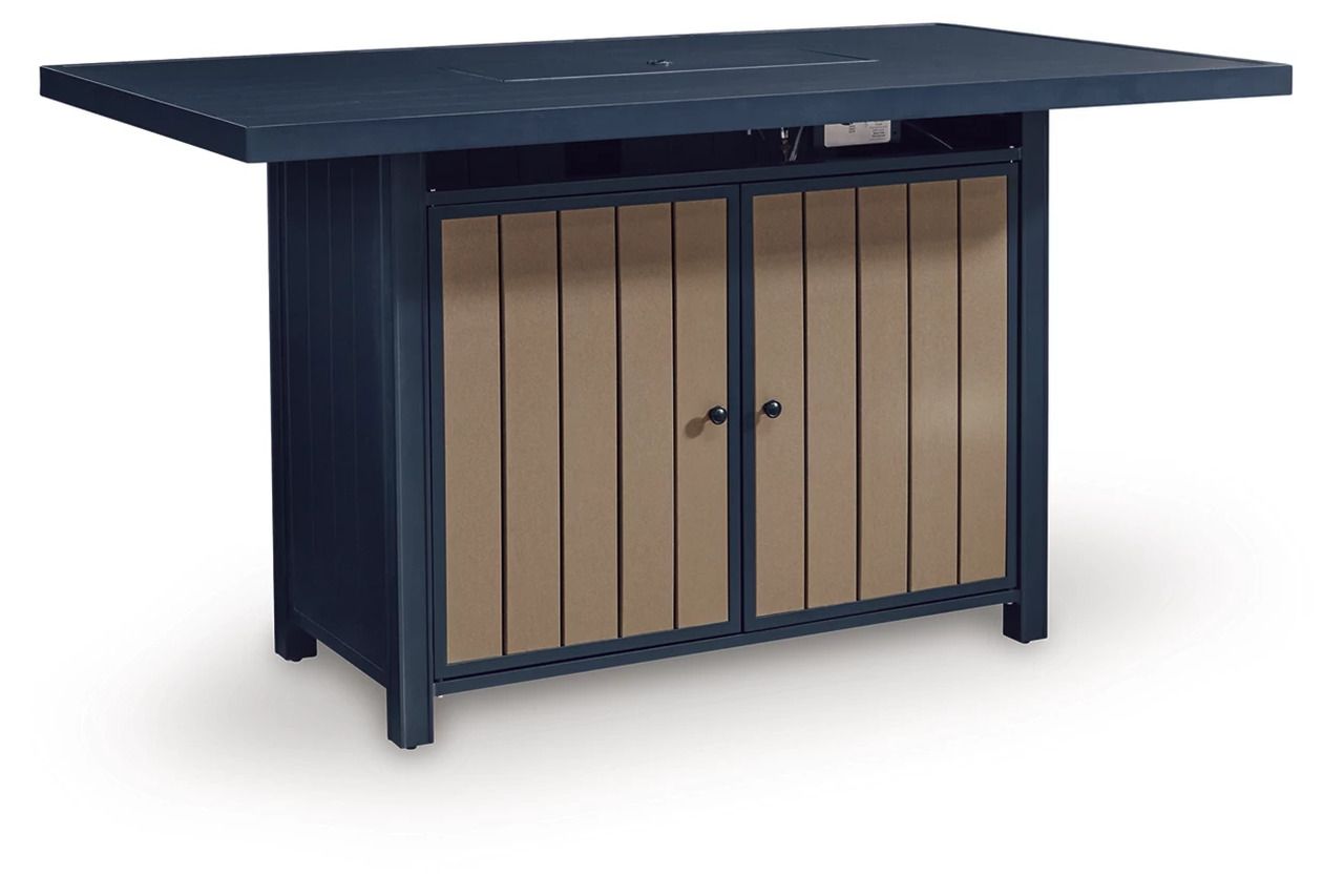 Mabry Shores Outdoor Bar Table with Fire Pit In Blue P587665