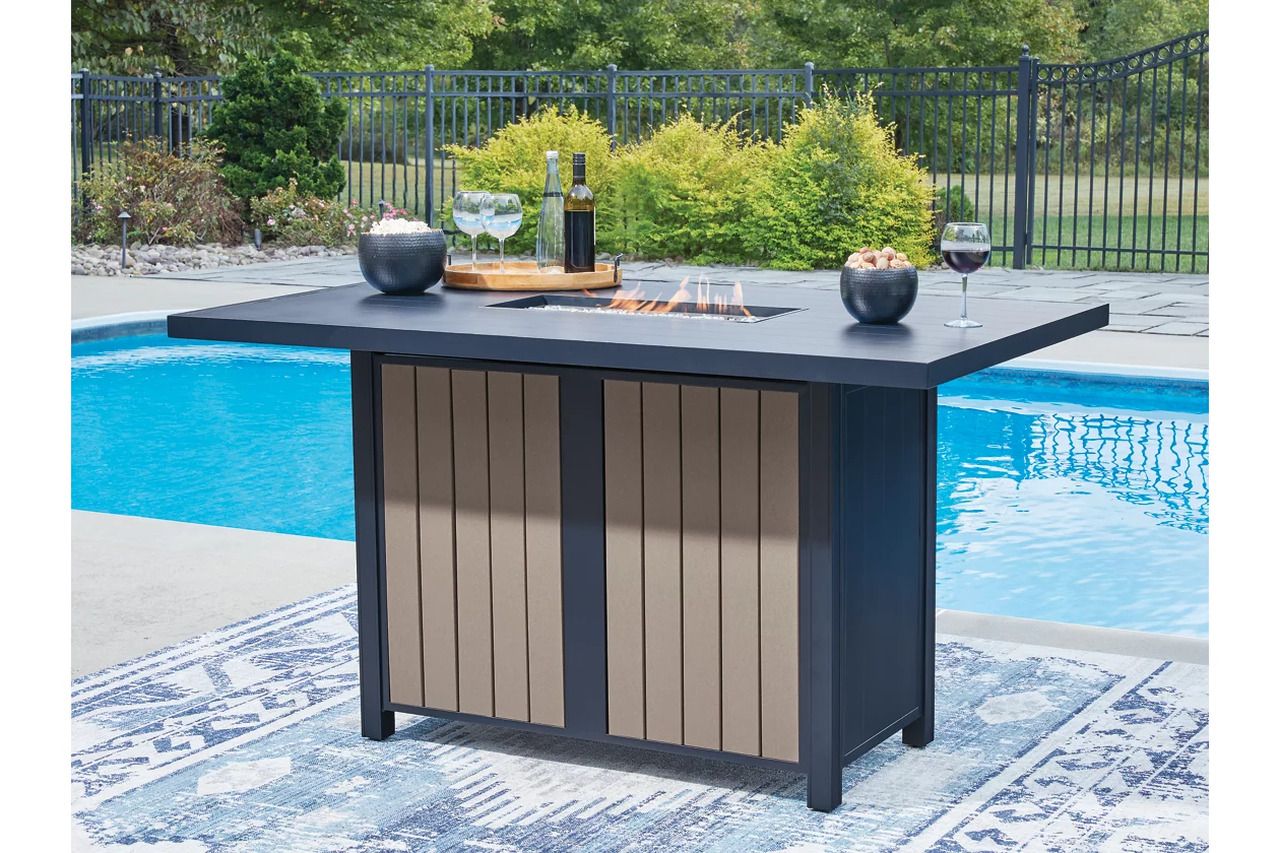 Mabry Shores Outdoor Bar Table with Fire Pit In Blue P587665