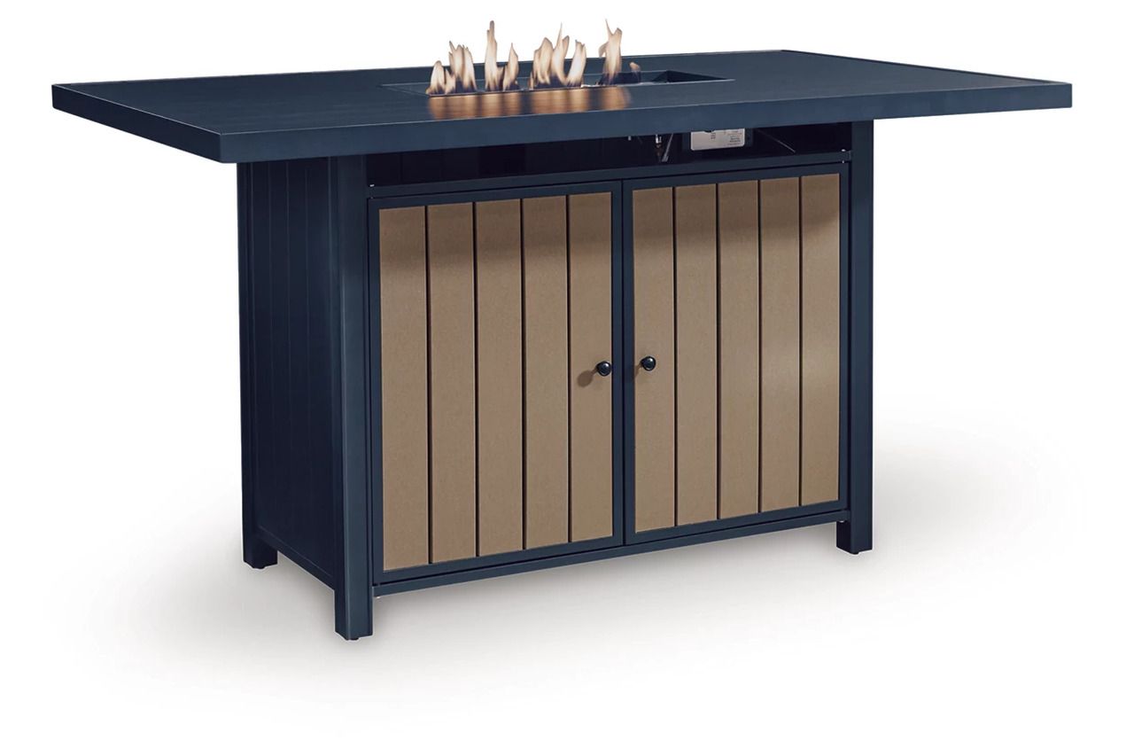 Mabry Shores Outdoor Bar Table with Fire Pit In Blue P587665