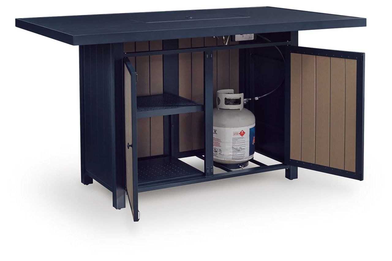Mabry Shores Outdoor Bar Table with Fire Pit In Blue P587665
