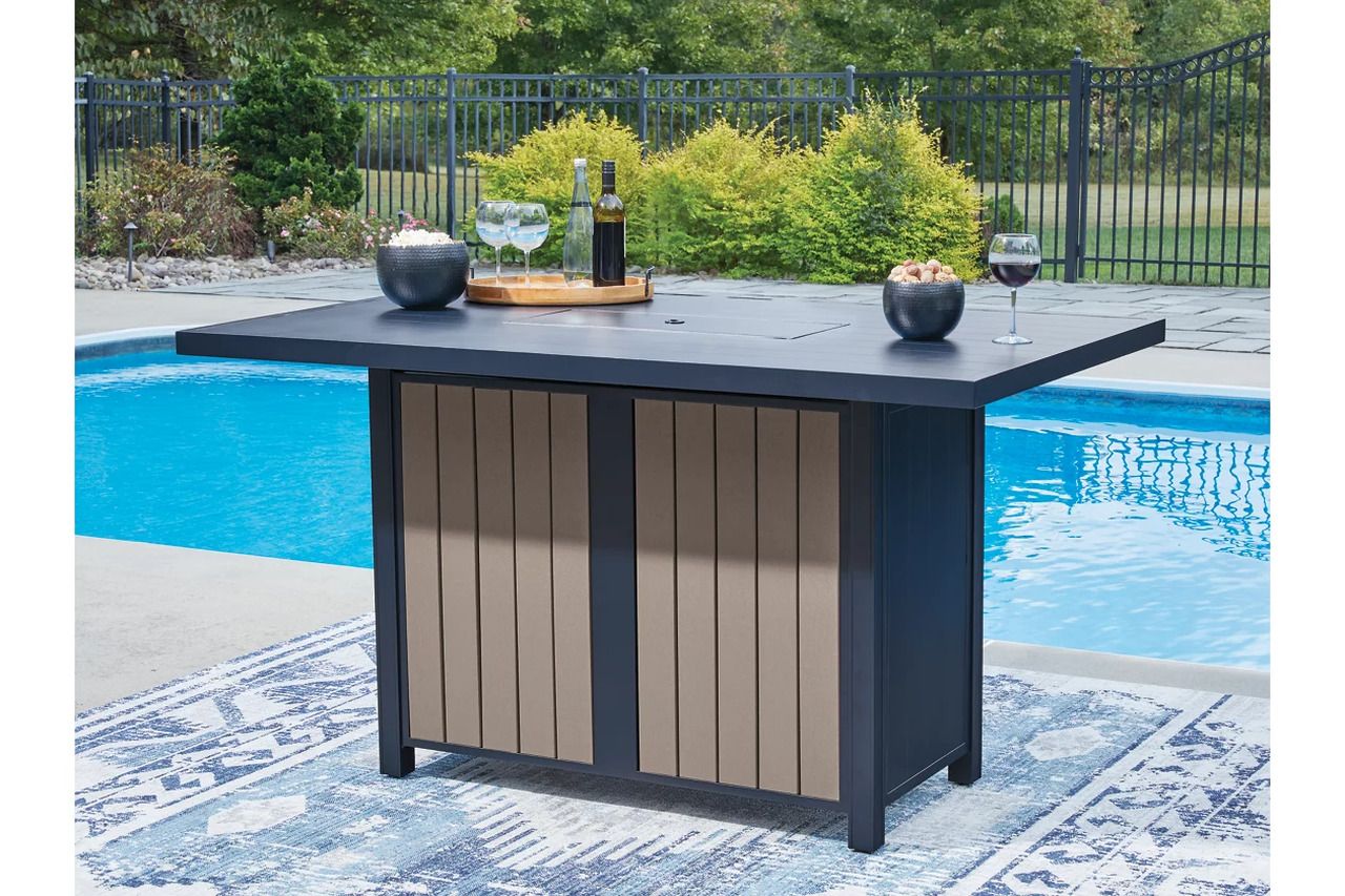 Mabry Shores Outdoor Bar Table with Fire Pit In Blue P587665