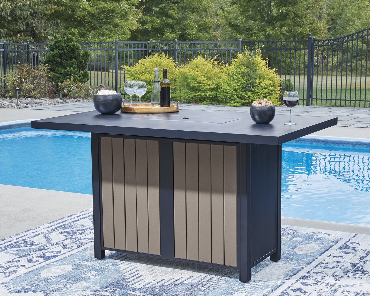 Mabry Shores Outdoor Bar Table with Fire Pit In Blue P587665