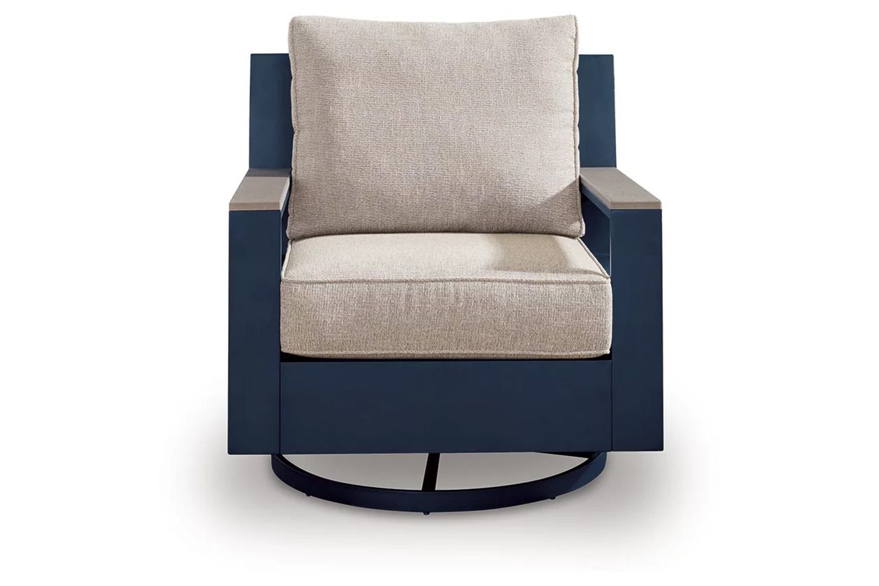 Mabry Shores Outdoor Swivel Glider Chair with Cushion In Blue P587821