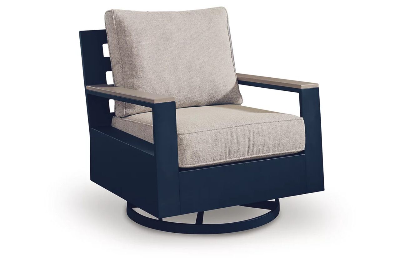 Mabry Shores Outdoor Swivel Glider Chair with Cushion In Blue P587821
