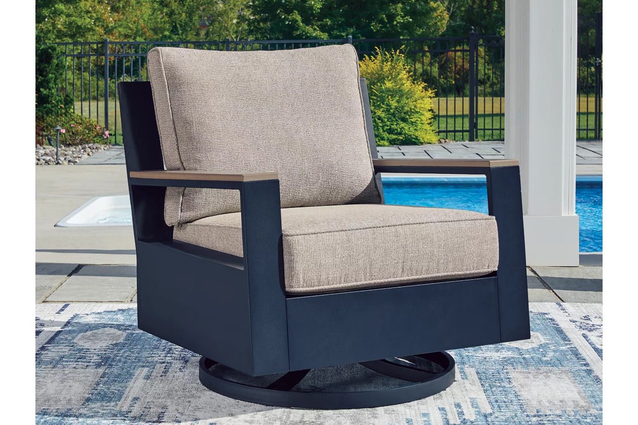 Mabry Shores Outdoor Swivel Glider Chair with Cushion In Blue P587821