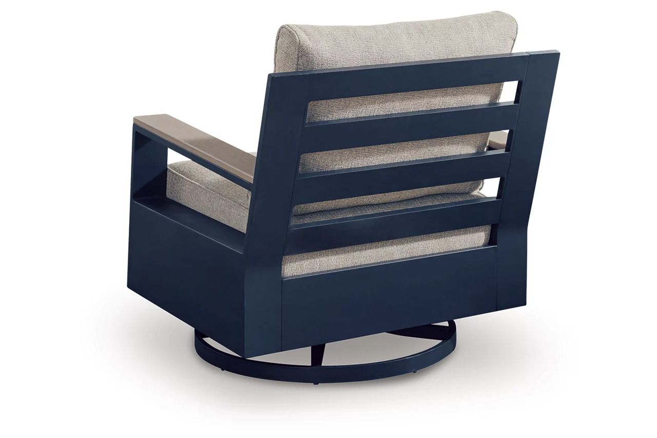 Mabry Shores Outdoor Swivel Glider Chair with Cushion In Blue P587821