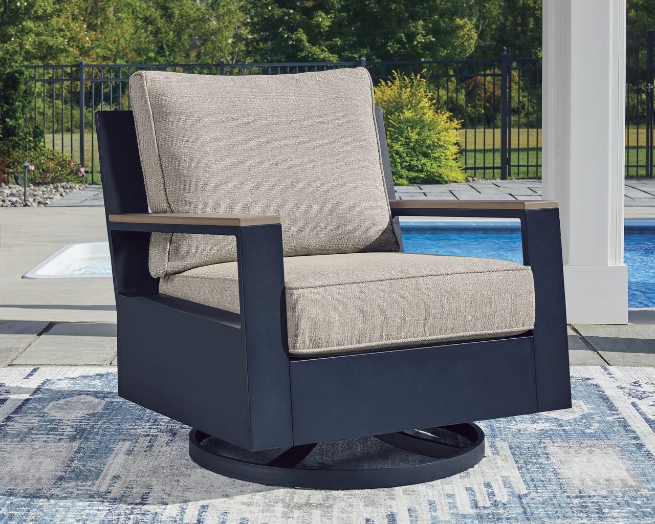Mabry Shores Outdoor Swivel Glider Chair with Cushion In Blue P587821