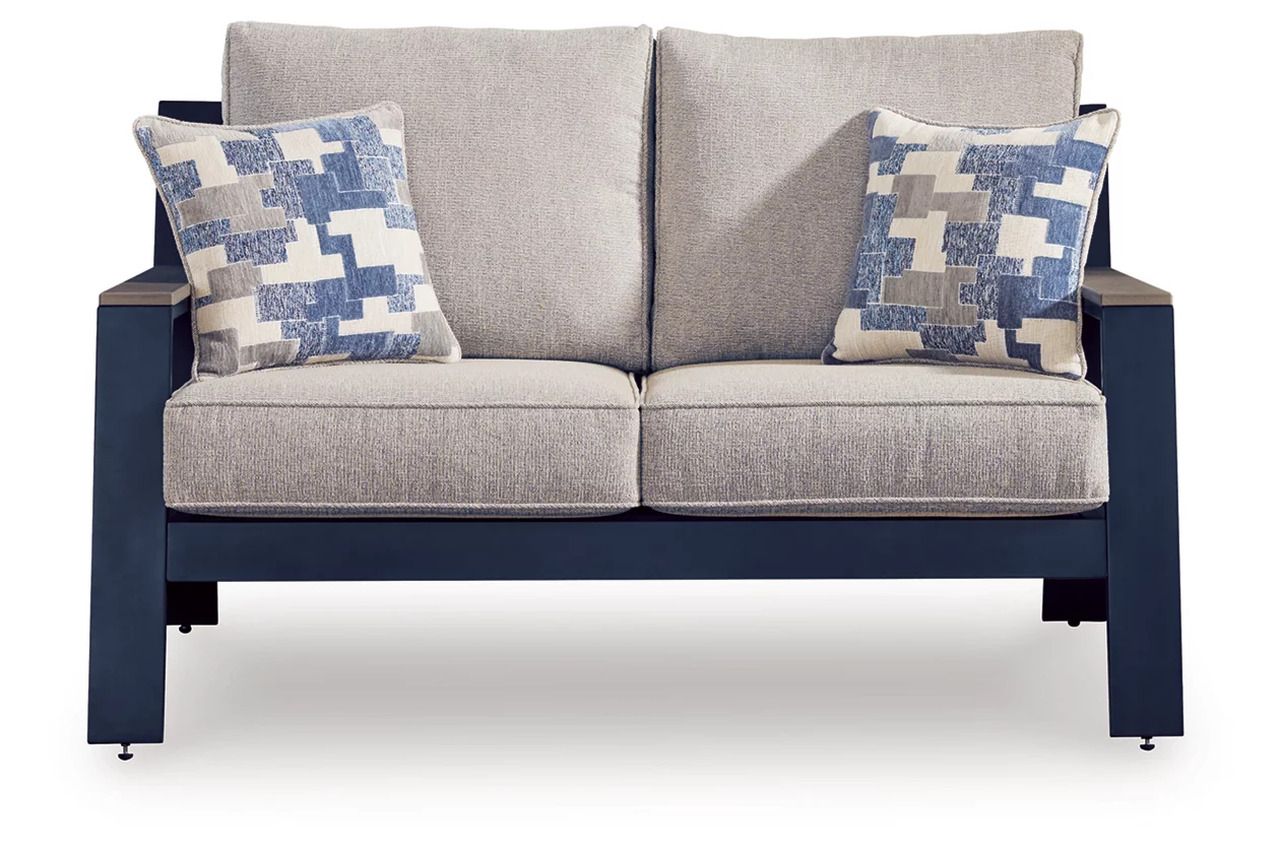 Mabry Shores Outdoor Loveseat with Cushion In Blue P587835