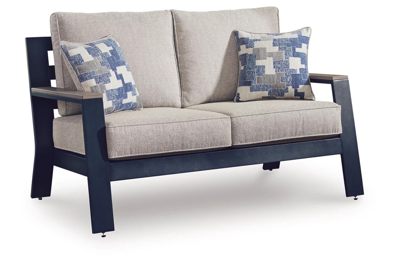 Mabry Shores Outdoor Loveseat with Cushion In Blue P587835