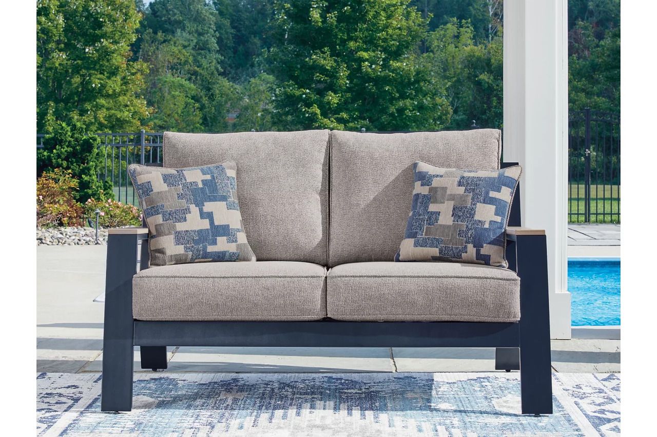 Mabry Shores Outdoor Loveseat with Cushion In Blue P587835