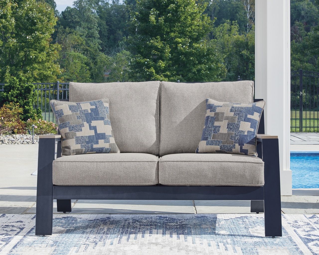 Mabry Shores Outdoor Loveseat with Cushion In Blue P587835
