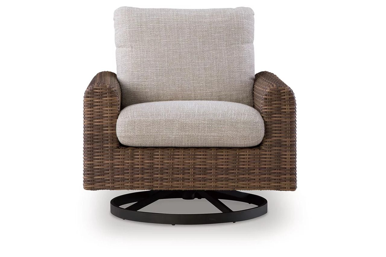 Angel Island Outdoor Swivel Lounge Chair with Cushion In Gray and Brown P610821
