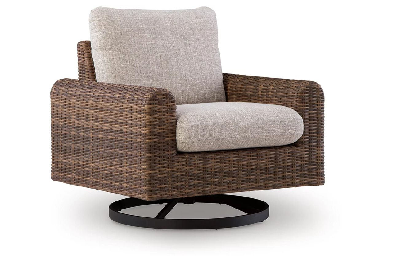 Angel Island Outdoor Swivel Lounge Chair with Cushion In Gray and Brown P610821