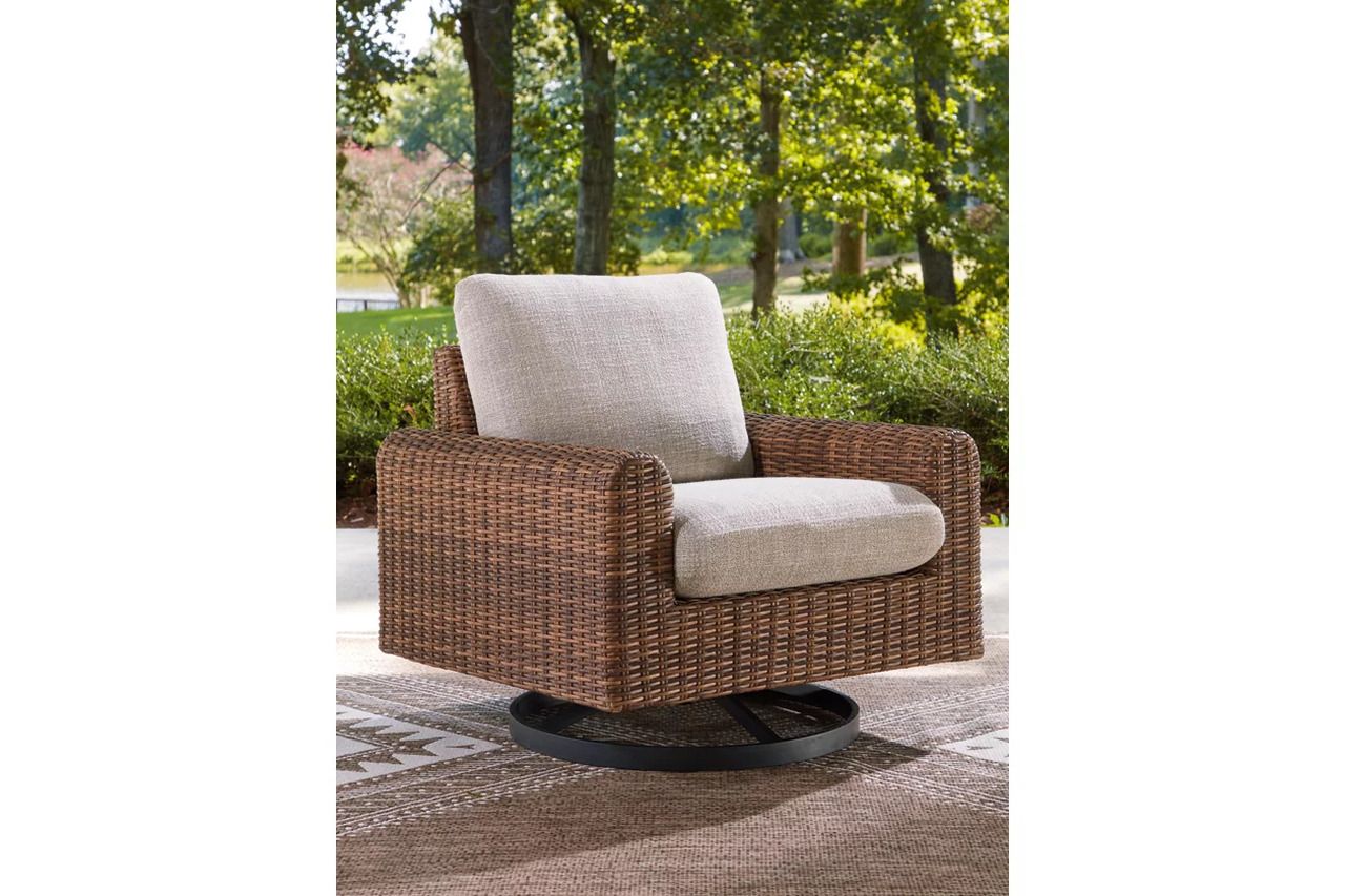 Angel Island Outdoor Swivel Lounge Chair with Cushion In Gray and Brown P610821
