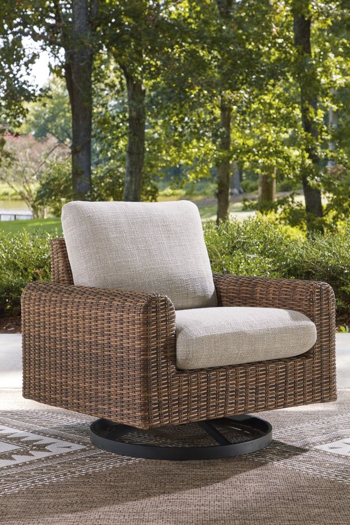 Angel Island Outdoor Swivel Lounge Chair with Cushion In Gray and Brown P610821