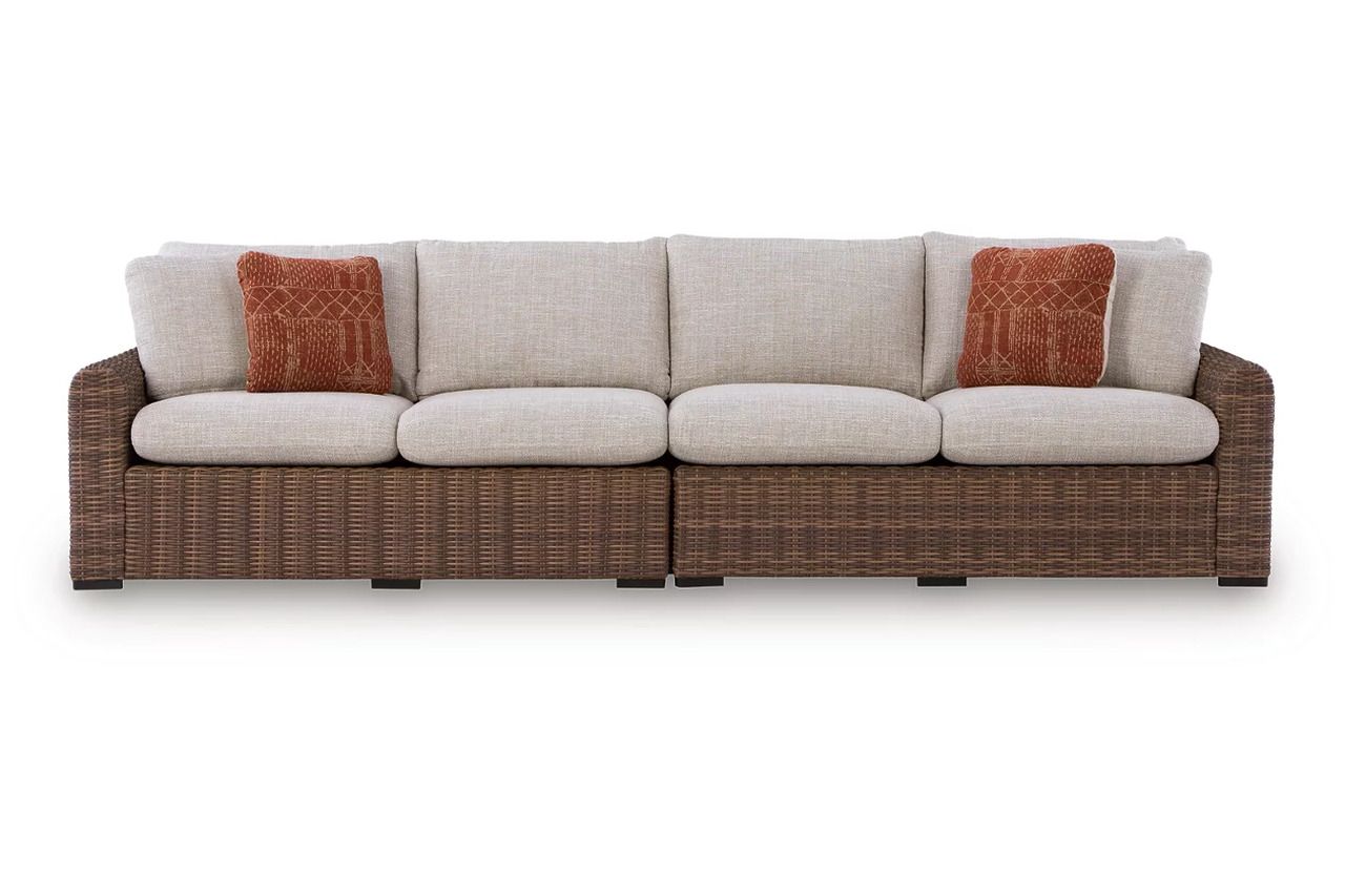 Angel Island Outdoor Right and Left-arm Facing Loveseat with Cushion Set of 2 In Brown and Beige P610854