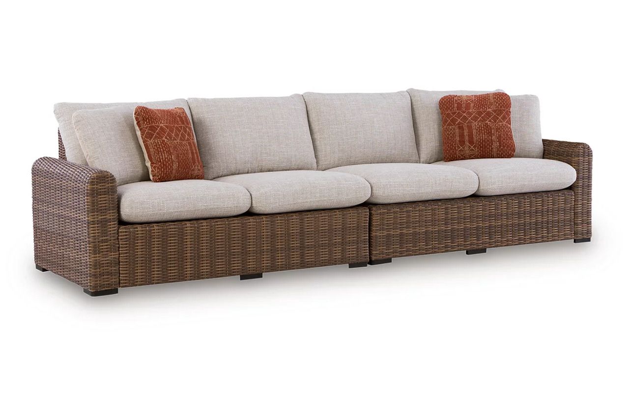 Angel Island Outdoor Right and Left-arm Facing Loveseat with Cushion Set of 2 In Brown and Beige P610854