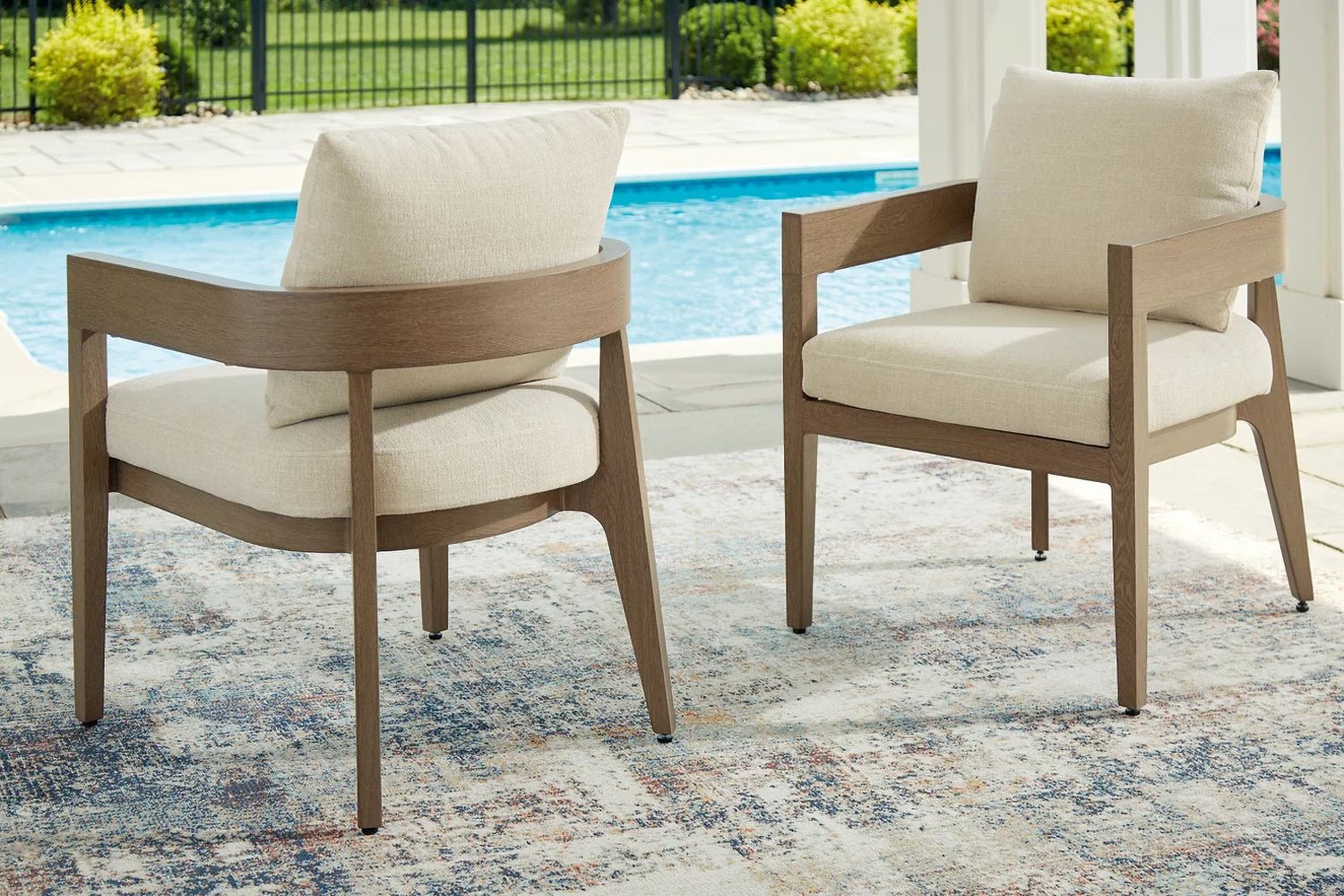 Serene Bay Outdoor Dining Arm Chair with Cushion Set of 2 In White and Dark Brown P671601A