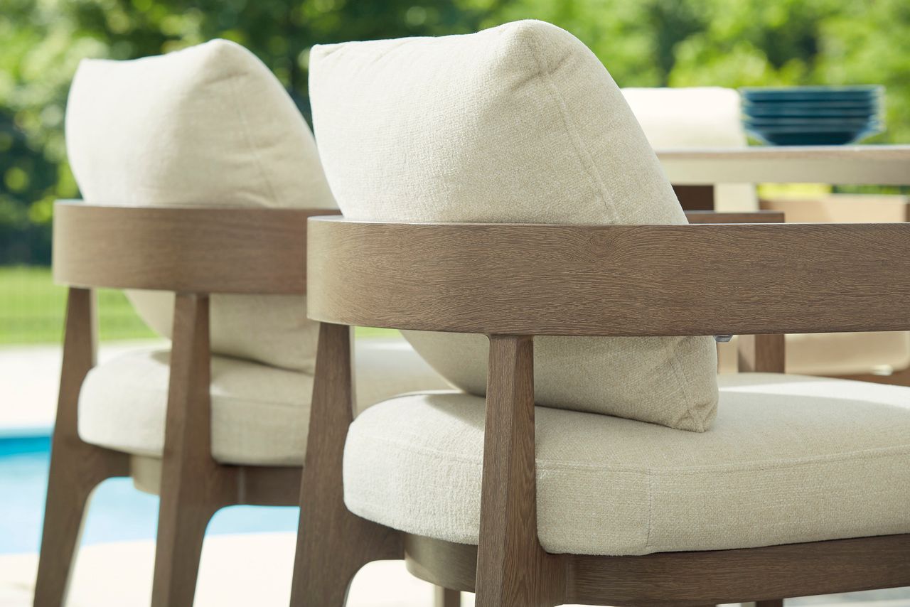 Serene Bay Outdoor Dining Arm Chair with Cushion Set of 2 In White and Dark Brown P671601A