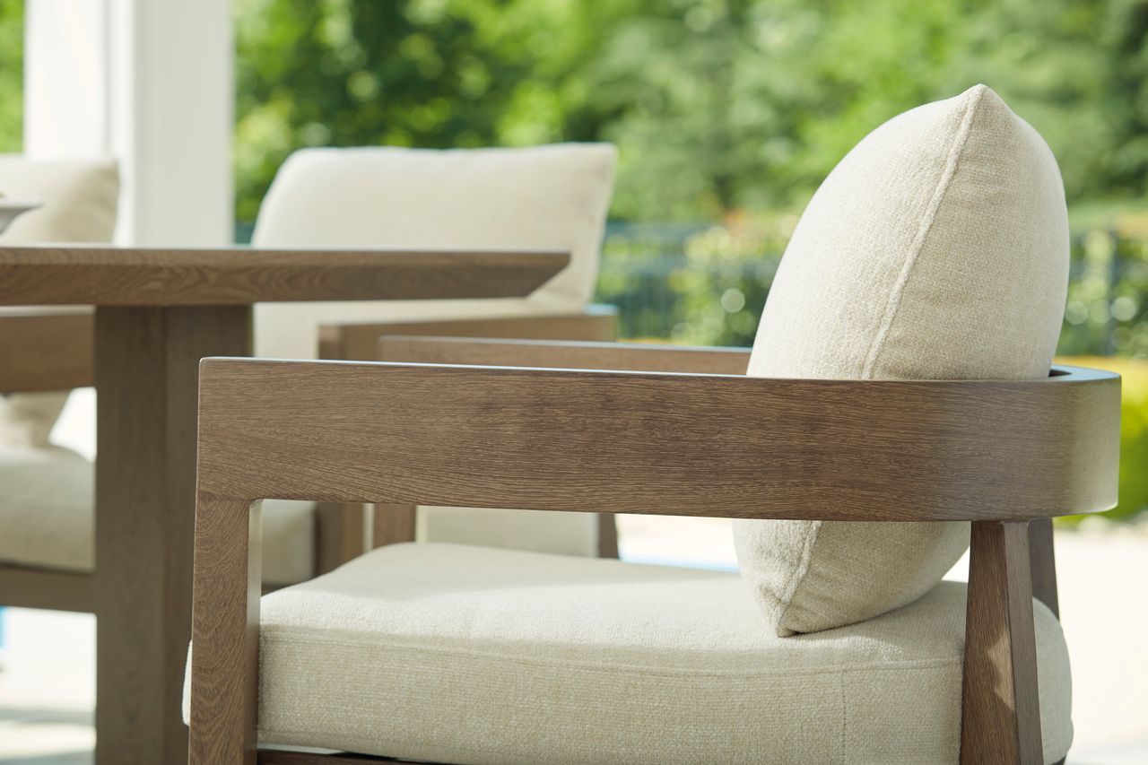 Serene Bay Outdoor Dining Arm Chair with Cushion Set of 2 In White and Dark Brown P671601A