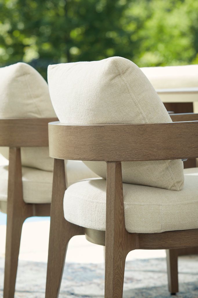 Serene Bay Outdoor Dining Arm Chair with Cushion Set of 2 In White and Dark Brown P671601A