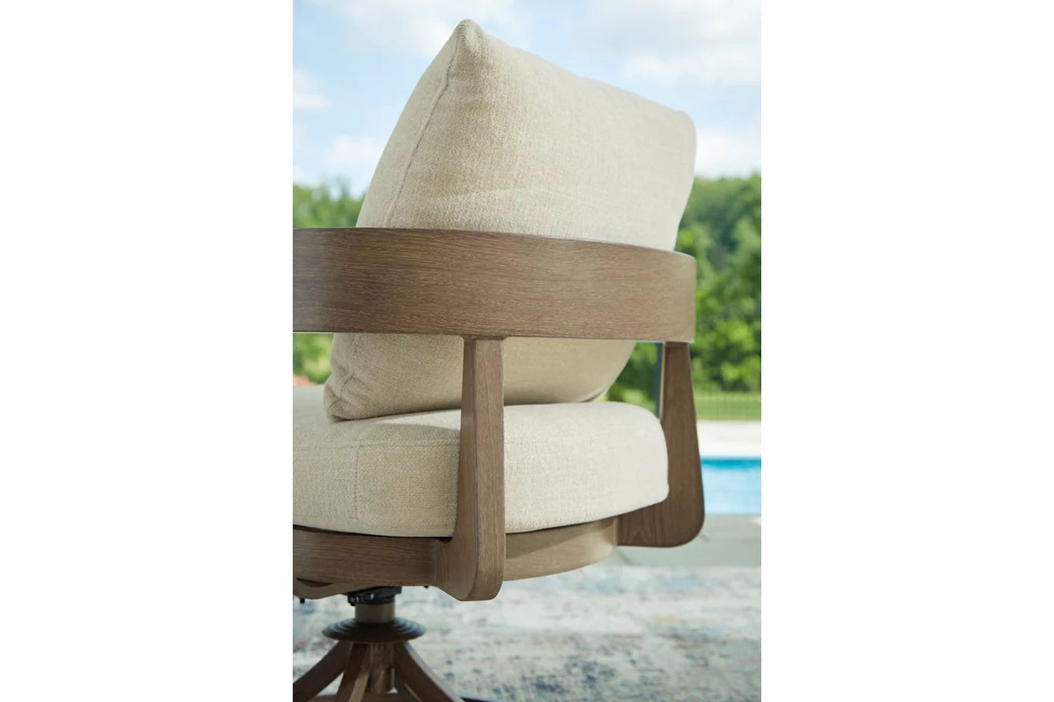 Serene Bay Outdoor Swivel Dining Chair with Cushion Set of 2 In White and Dark Brown P671602A
