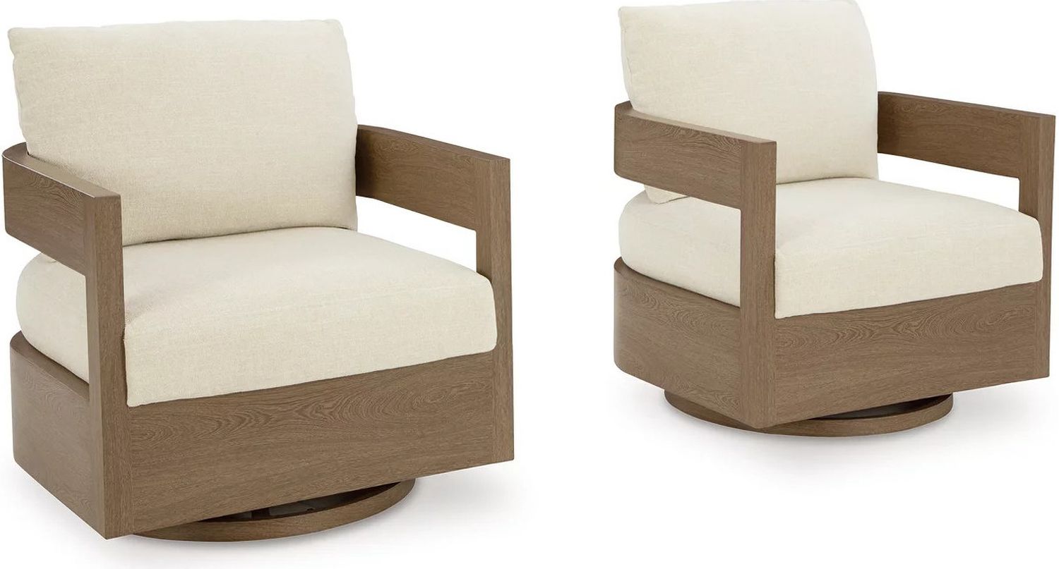 Serene Bay Outdoor Swivel Glider Chair with Cushion In White and Dark Brown P671821