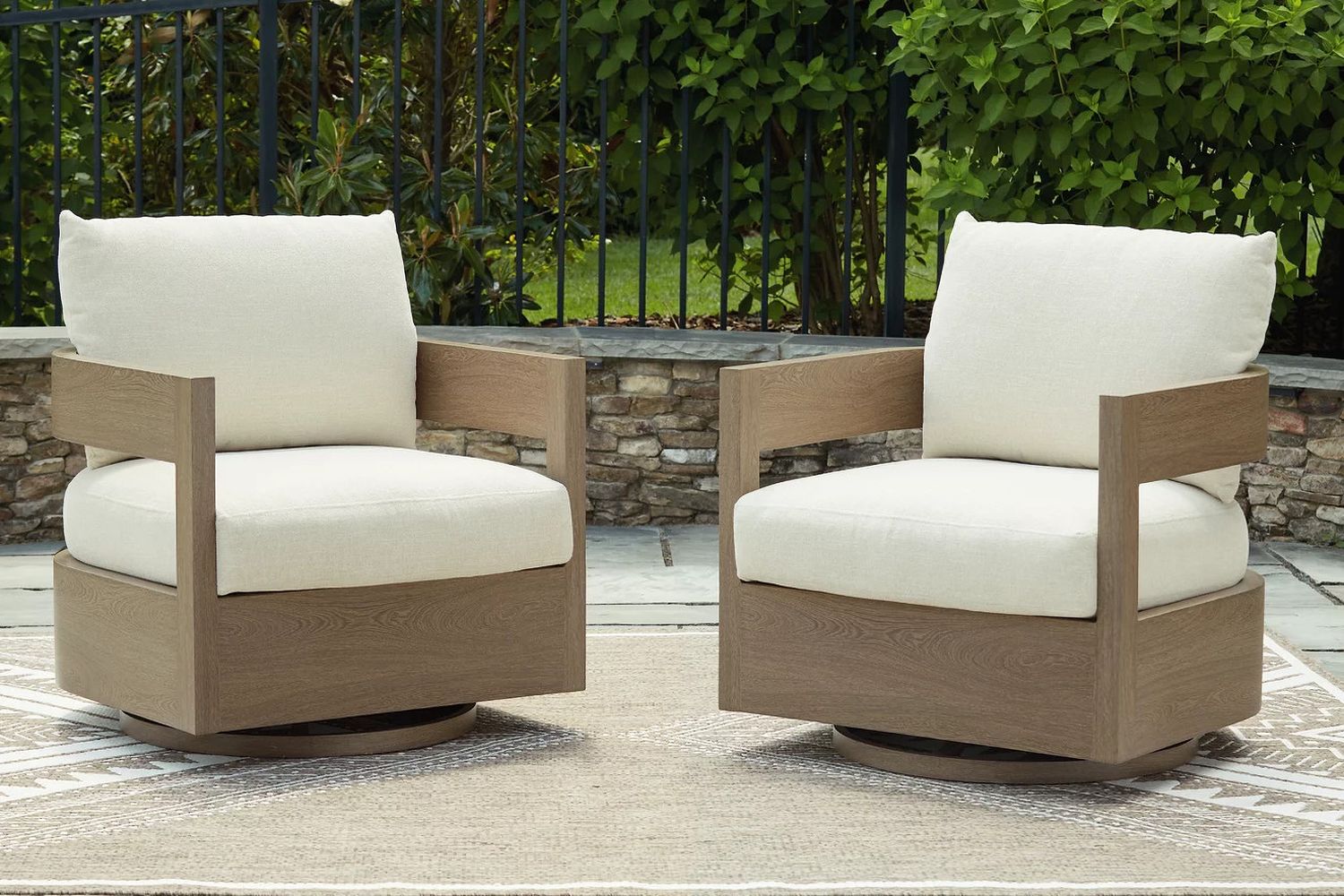 Serene Bay Outdoor Swivel Glider Chair with Cushion In White and Dark Brown P671821