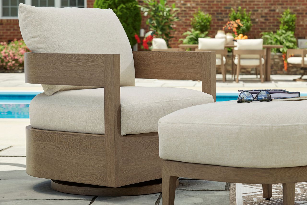 Serene Bay Outdoor Swivel Glider Chair with Cushion In White and Dark Brown P671821