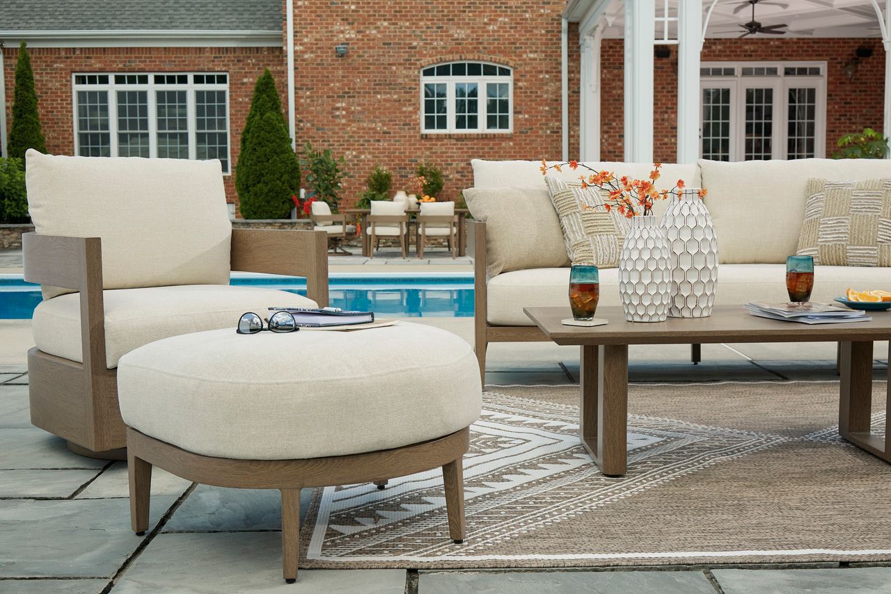 Serene Bay Outdoor Swivel Glider Chair with Cushion In White and Dark Brown P671821