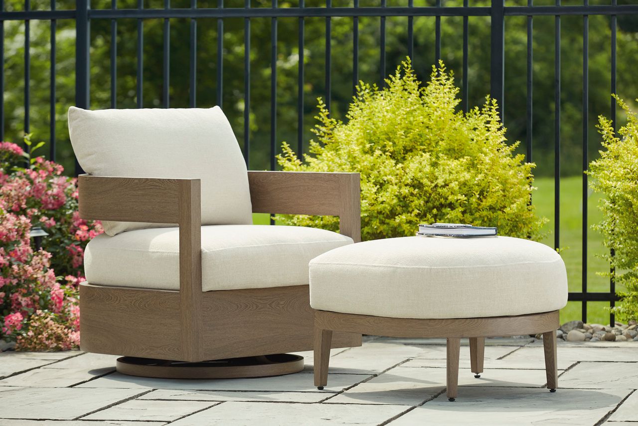 Serene Bay Outdoor Swivel Glider Chair with Cushion In White and Dark Brown P671821