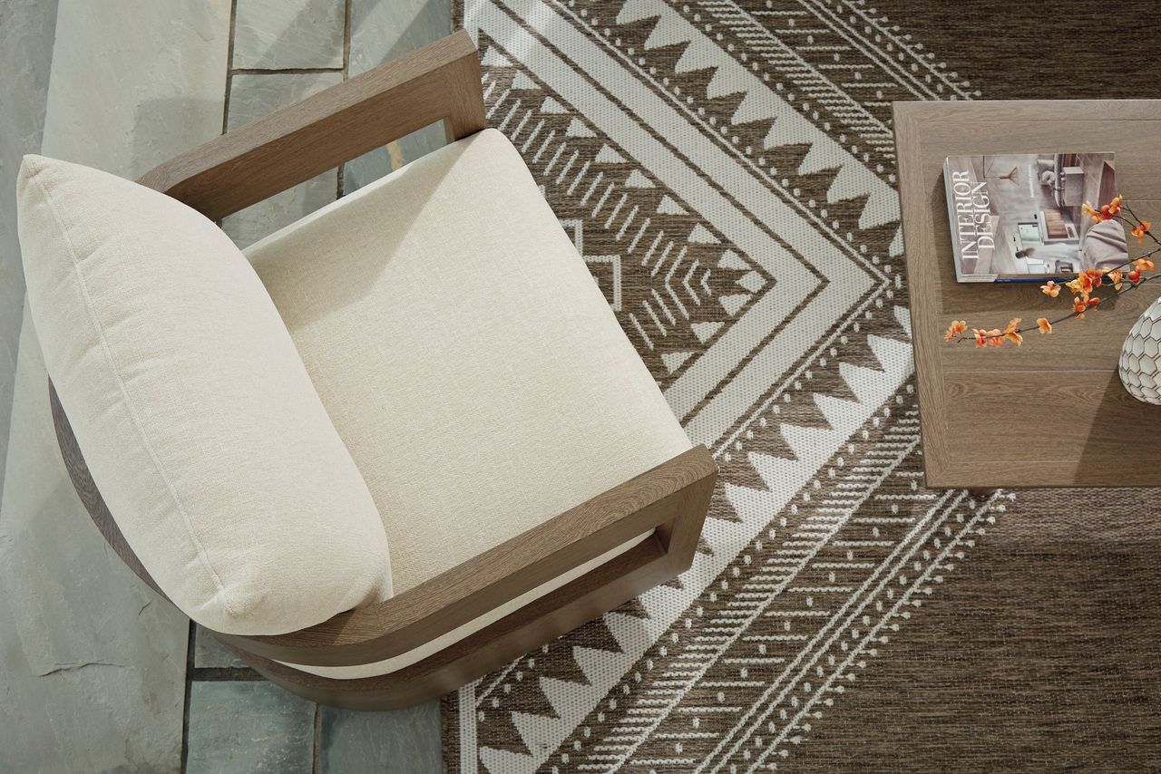 Serene Bay Outdoor Swivel Glider Chair with Cushion In White and Dark Brown P671821
