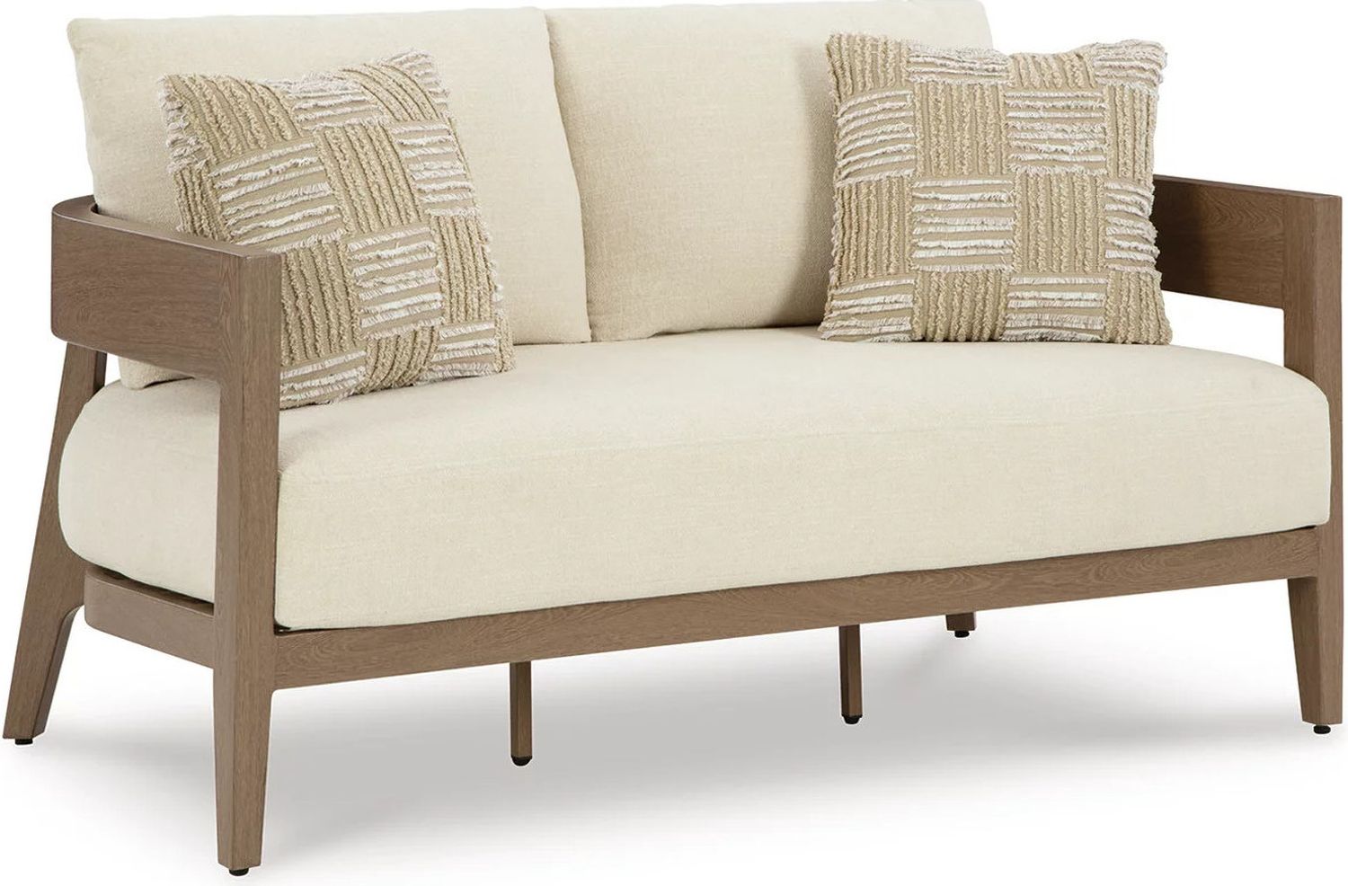 Serene Bay Outdoor Loveseat with Cushion In White and Dark Brown P671835